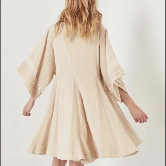 Spell & The Gypsy tan Cotton Lace Trim Dress S - Picture 6 of 8